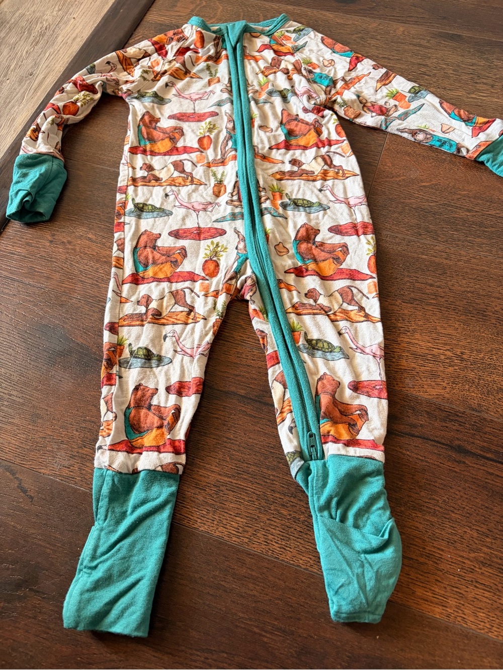 Fletch Kids Teal-Trim One-Piece Bamboo Pajamas with Animal Print